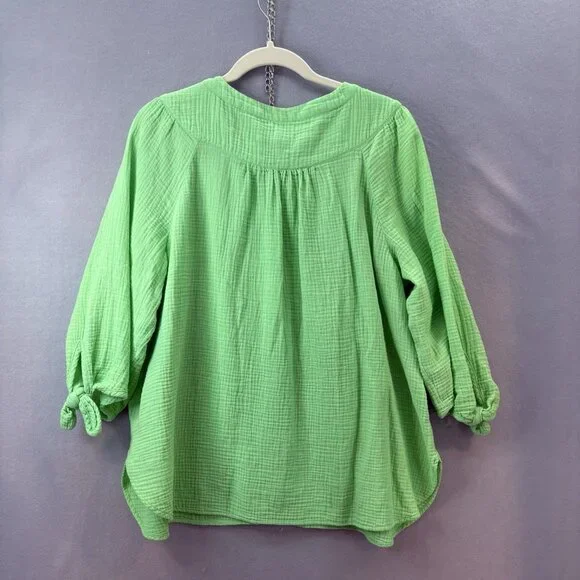 TALBOTS Airy Gauze Tie Sleeve Top - Bright Lime Plus SZ 1X Lightweight, Casual - Picture 4 of 8